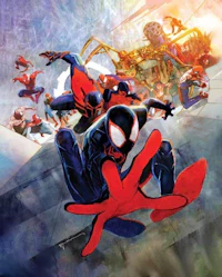 the spider - man and his friends are flying in the air